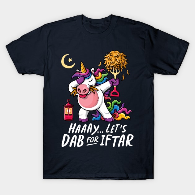 Ramadan Mubarak | Funny Iftar Party | Dabbing Unicorn Eating Hay Straws T-shirt T-Shirt by Liyin Yeo